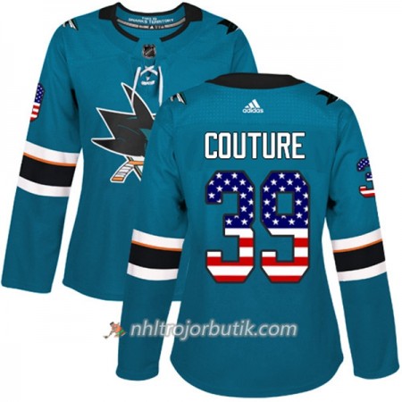 Dame Ishockey San Jose Sharks Tröja Logan Couture 39 Adidas 2017-2018 Teal USA Flag Fashion Authentic